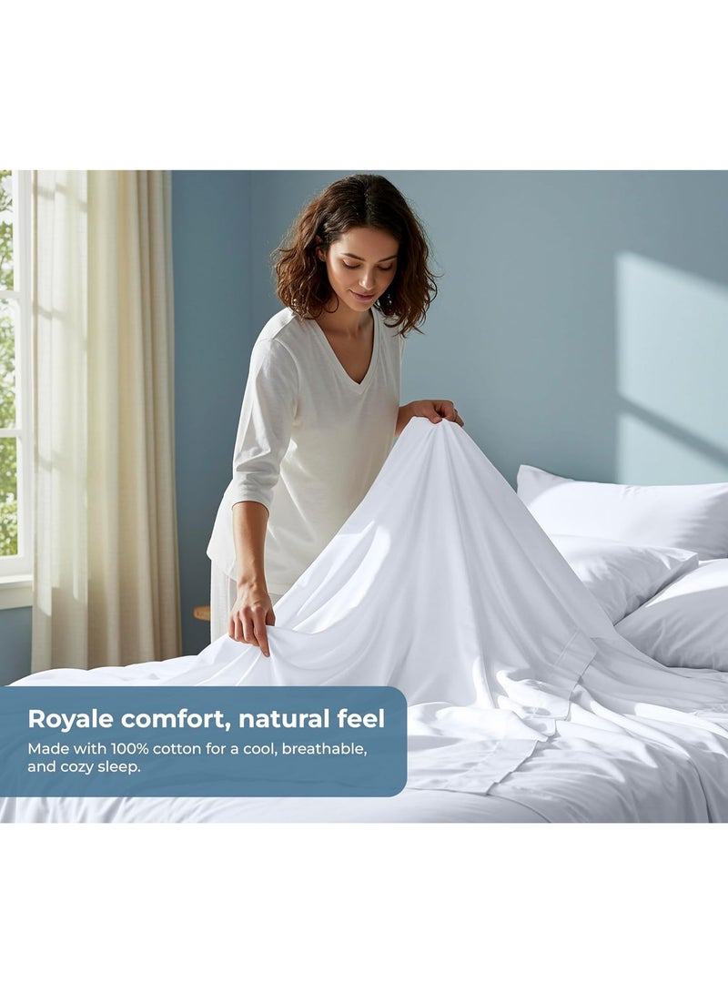 ROYALE LINENS طقم ملاءات كوين من القطن العضوي 100% - نسج بيركال - 4 قطع - 1 ملاءة مسطحة، 1 ملاءة مفصلة بجيب عميق و 2 غطاء وسادة - ملاءات سرير بيضاء - ملاءات كوين - باردة ومنعشة (بيضاء) - Image 4